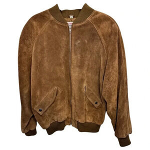Masquerade Vintage Men’s Brown Suede Leather Aviator Bomber Jacket, size 40